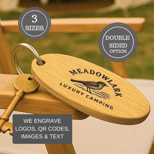 Personalised Glamping Campsite Keyring I Engraved Wooden Guest Keyring I Hotel Guest Room Keychain I Custom Cottage Key Fob