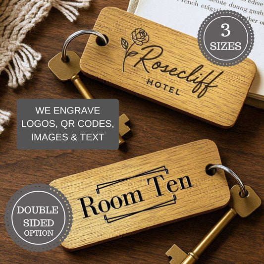 Personalised Hotel Guesthouse Wood Keyring I Name Fob