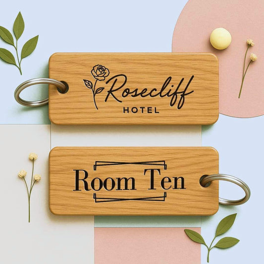 Personalised Hotel Guesthouse Wood Keyring I Name Fob