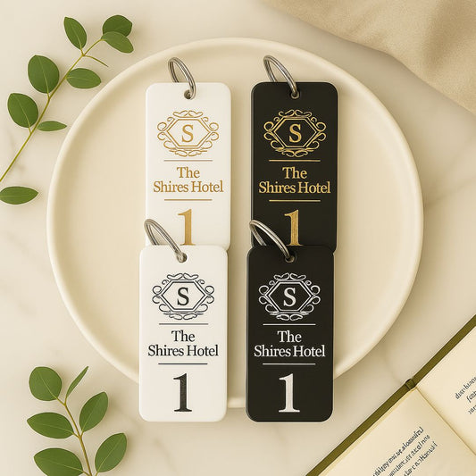 Personalised Hotel Keyring I Acrylic Business Logo Keychain I Custom Engraved Keyring