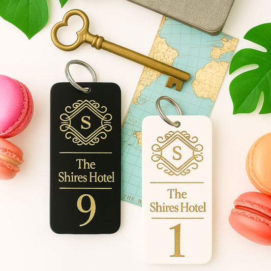 Personalised Hotel Keyring I Acrylic Business Logo Keychain I Custom Engraved Keyring