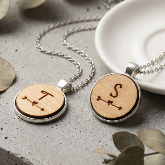 Personalised Initial Love Heart Arrow Necklace I Wooden Anniversary Gift