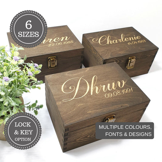 Personalised Keepsake Memory Box I Engraved Date Birthday Box I Wooden Bereavement Gift