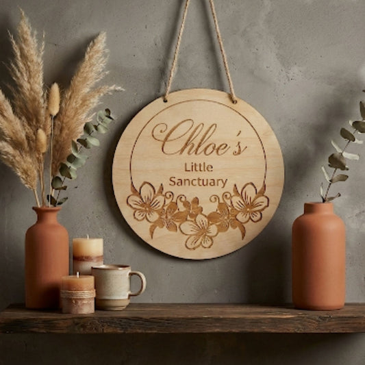 Personalised Little Sanctuary Sign I Home Well being Decor I Hanging Door Room Sign