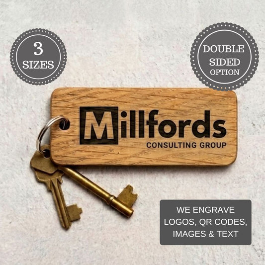 Personalised Logo Wooden Keyring, Engraved Business Keyring, Custom Company Keychain, Branded Key Fob, Promotional Keyring, Client Gift Keyring