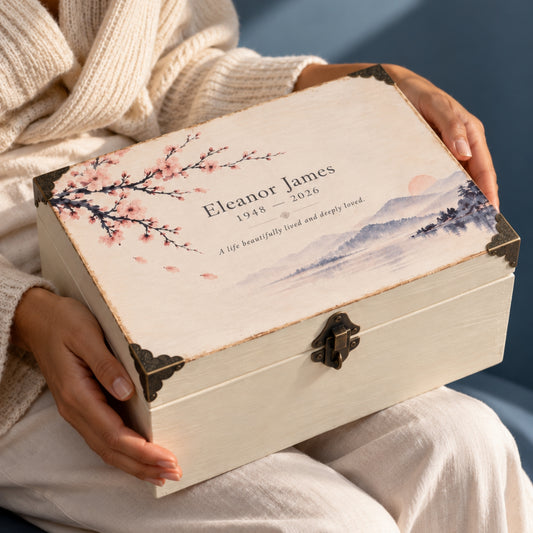 Personalised Memorial Keepsake Box with Lock, Wooden Memory Box, Luxury Sympathy & Bereavement Gift