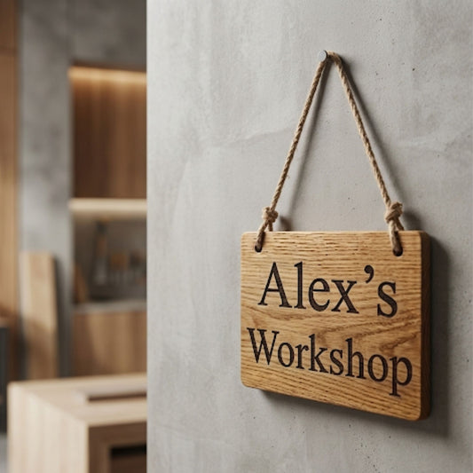 Personalised oak wood office sign