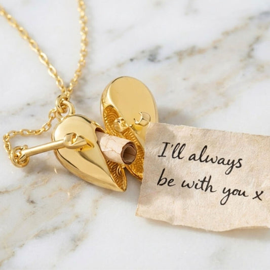 Personalised Opening Heart Pendant Necklace with Secret Message Scroll – Gold or Silver