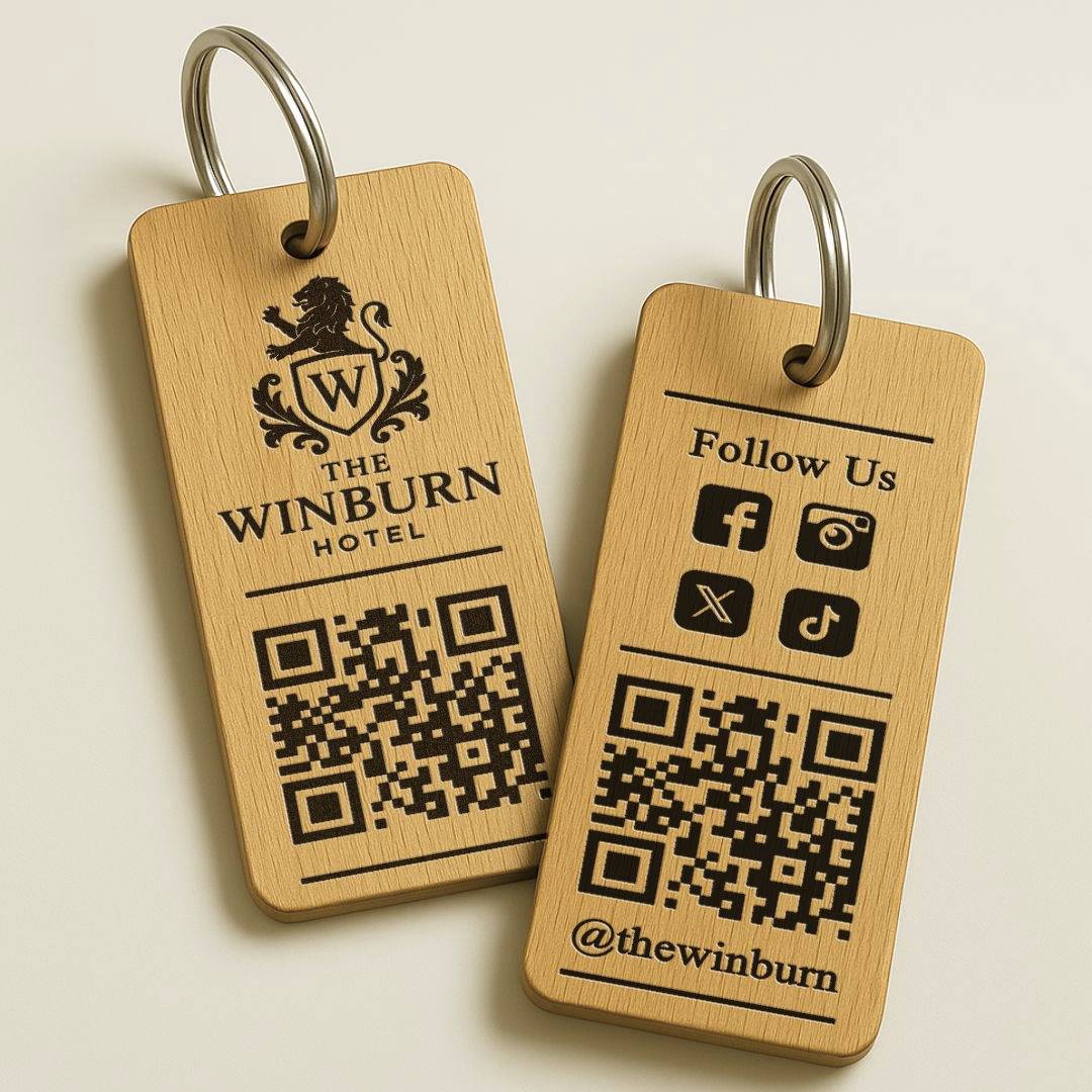 Personalised Social Media QR Code Keyring I Promotional Website Keyring I Wooden Business QR Code Keychain