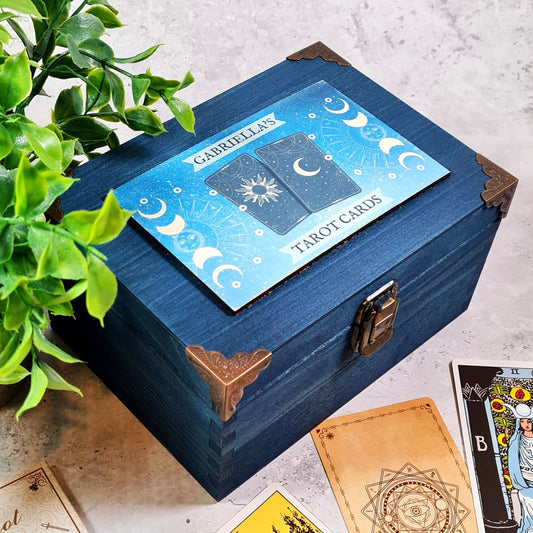 Personalised Tarot Box - Wooden Tarot Box & Card Deck - Tarot Card Storage - Sun Moon Tarot Oracle Box