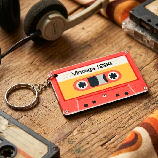 Personalised Vintage Year Retro Cassette Tape Keyring - Birthday Gift