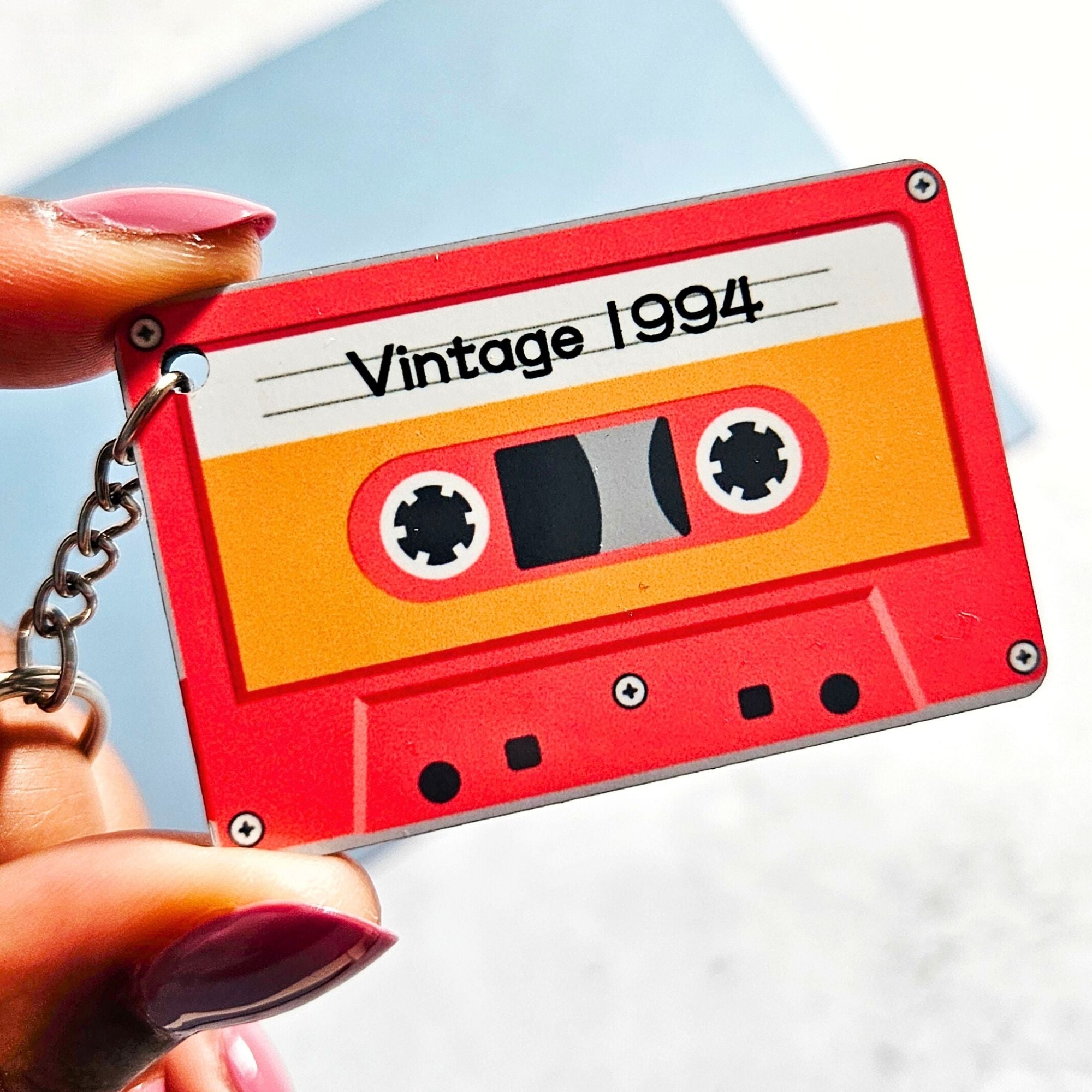 Personalised Vintage Year Retro Cassette Tape Keyring - Birthday Gift