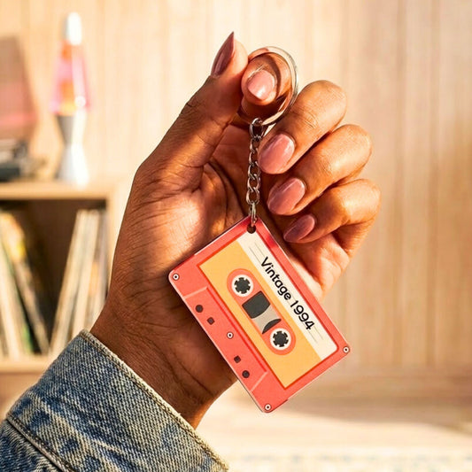 Personalised Vintage Year Retro Cassette Tape Keyring - Birthday Gift