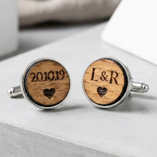 Personalised Wooden Cufflinks I Engraved 5th Anniversary Gift for Him