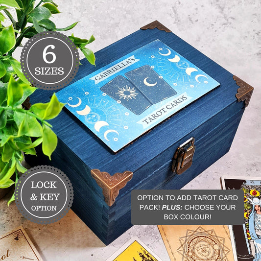Personalised Wooden Tarot Box - Tarot Witch Box & Card Deck - Tarot Card Storage - Sun Moon Tarot Oracle Box