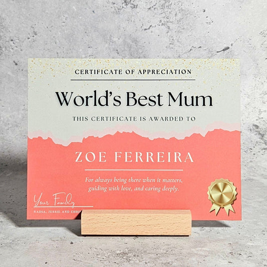 Personalised World's Best Mum Metal Certificate
