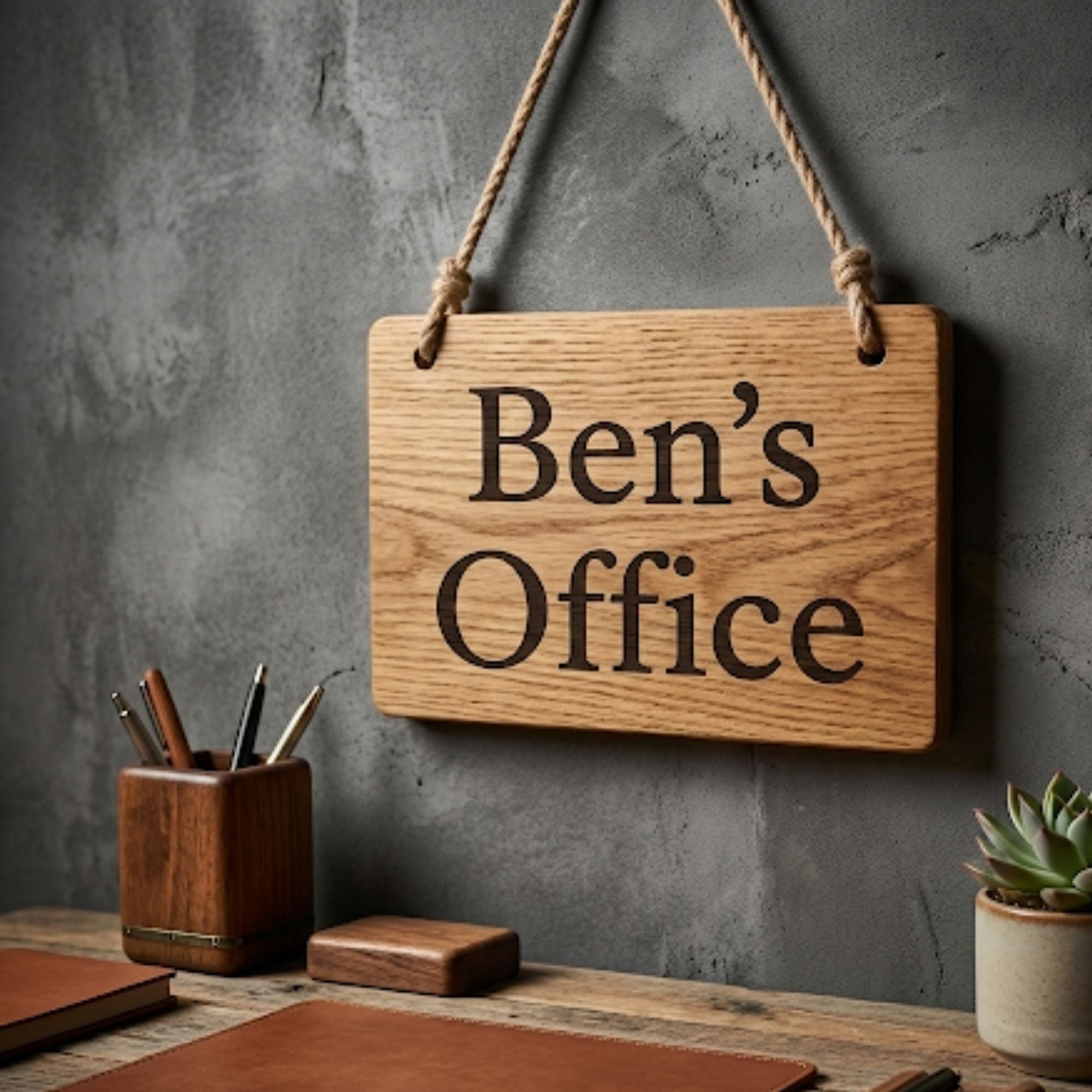 Personalised oak wood office sign