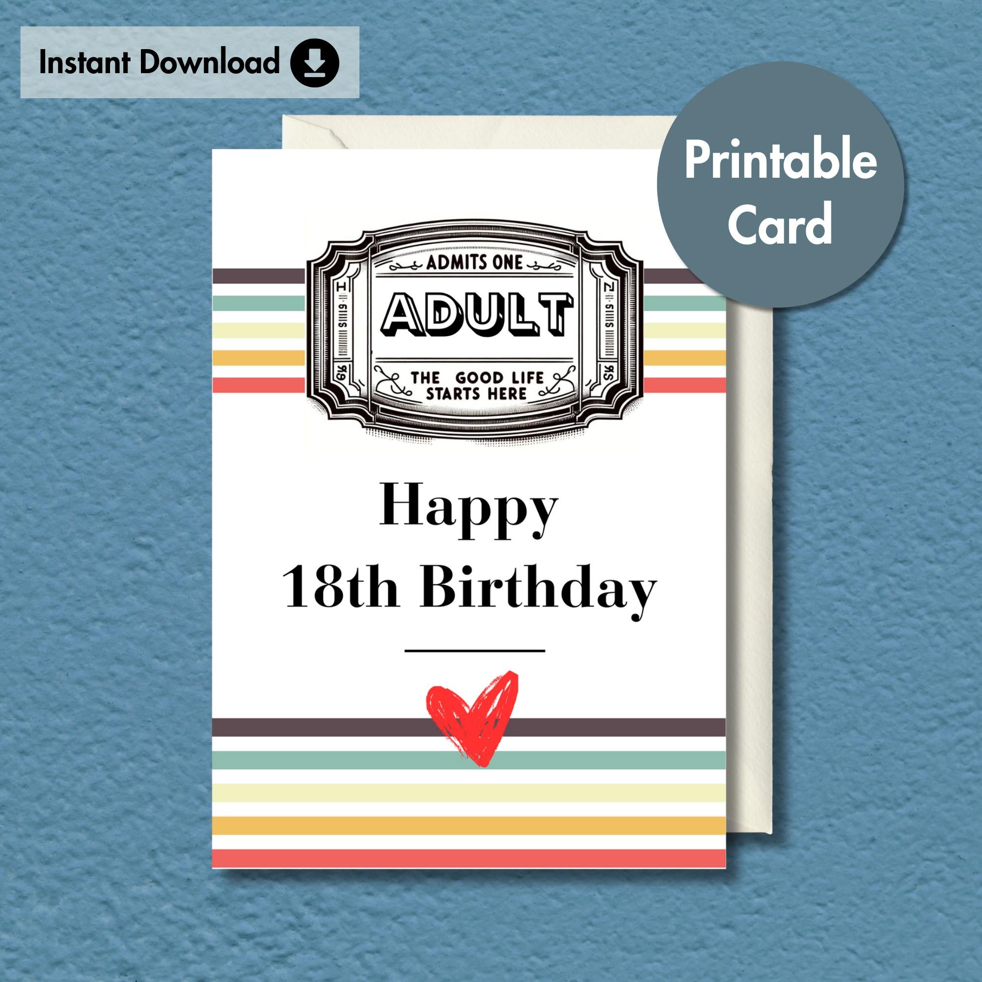 Printable 18th Birthday Card | Adult Entrance Ticket Design | Instant Download