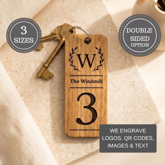 Room Number Keyring, Personalised Wooden Keyring, Custom B&B Keyring, Boutique Hotel Room Key Fob, Numbered Guest Room Keychain, Business Logo Key Tag