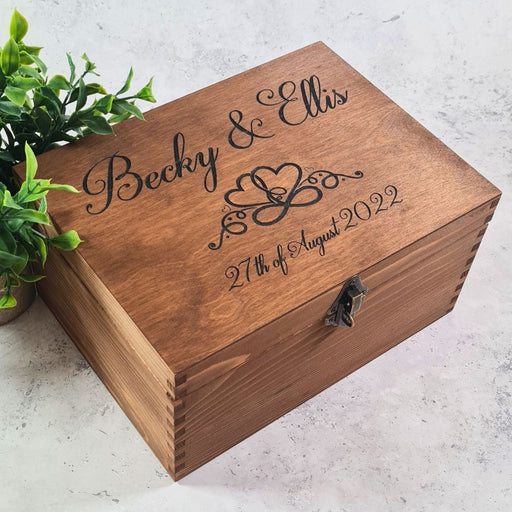 Two Hearts Wedding Keepsake Box | Couple’s Names & Date | Sizes S-XL with Lock