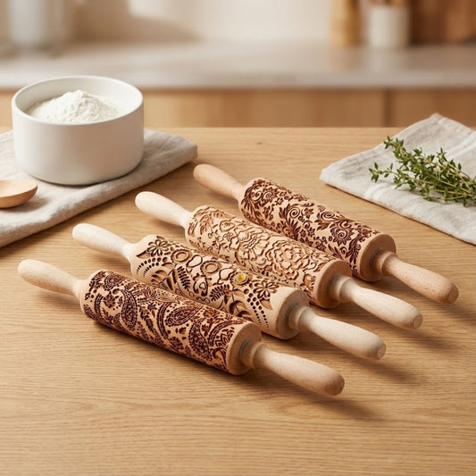 Wooden Embossed Rolling Pin – Deep Engraved Pattern Rolling Pin for Baking & Pastry