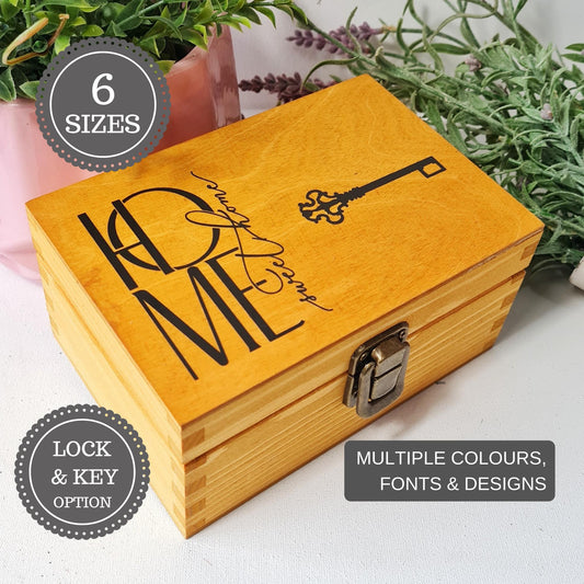 Wooden Key Box Holder I Valuables Safe Box with Lock