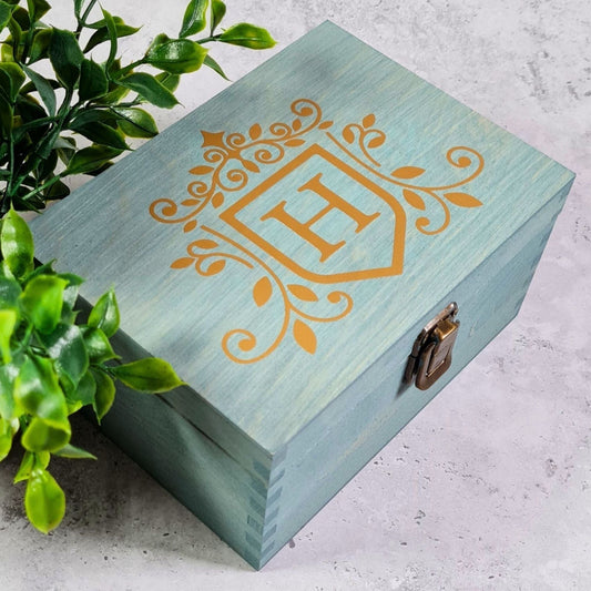 Wooden Monogram Keepsake Box I Custom Colours | Lock & Key | Sizes S-XXL