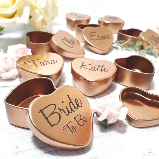 Bridal Shower Gift Box I Hen Party Gift I Rose Gold Heart Favour I Bridesmaid Jewellery Tin Box I Gift for Her