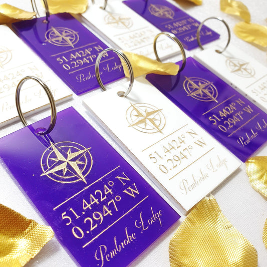 Destination Coordinate Wedding Favours - Personalised Travel Keyring Luggage Tags - Destination Save the Date - Bridesmaid Groomsmen Gift