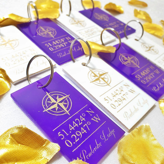 Destination Coordinate Wedding Favours - Personalised Travel Keyring Luggage Tags - Destination Save the Date - Bridesmaid Groomsmen Gift