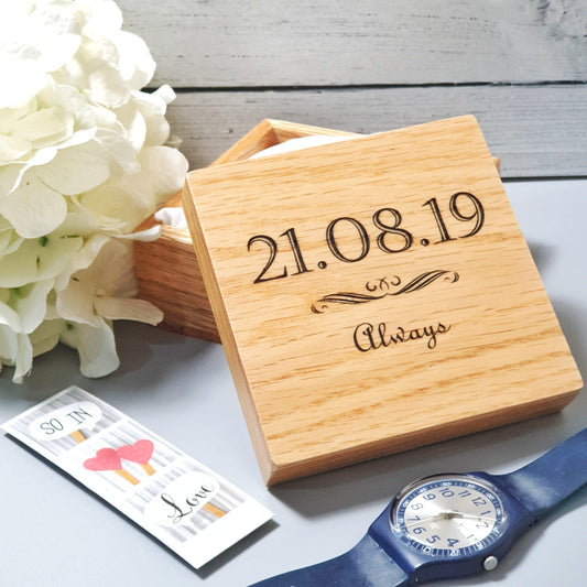 Engraved 5 Year Anniversary Date Watch Box I Wooden Husband Wedding Gift
