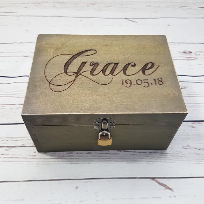 Engraved Memorial Bereavement Date Box I Personalised Memory Box With Lock