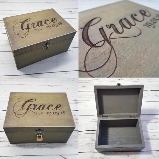 Engraved Memorial Bereavement Date Box I Personalised Memory Box With Lock