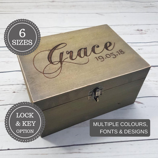 Engraved Memorial Bereavement Date Box I Personalised Memory Box With Lock
