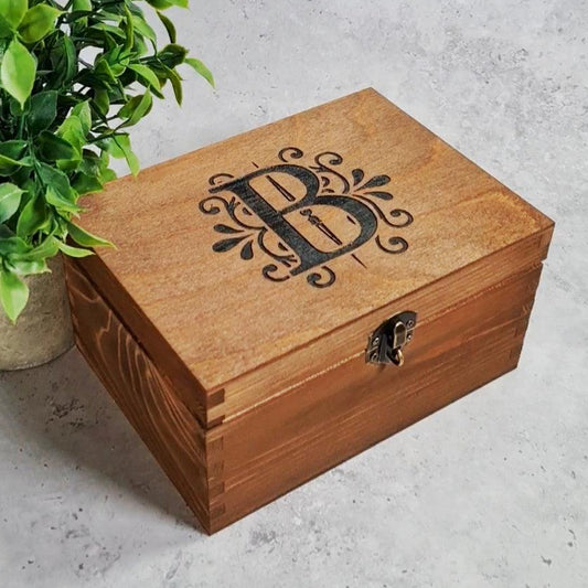 Engraved Monogram Initial Box I Small Large Wood Boxes - 6 Sizes Small to XLarge