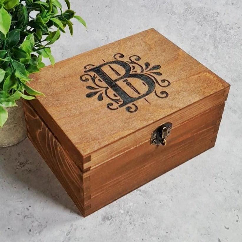 Engraved Monogram Wooden Memory Box I Birthday Gift for Her Him I Anniversary Gift for Husband Wife