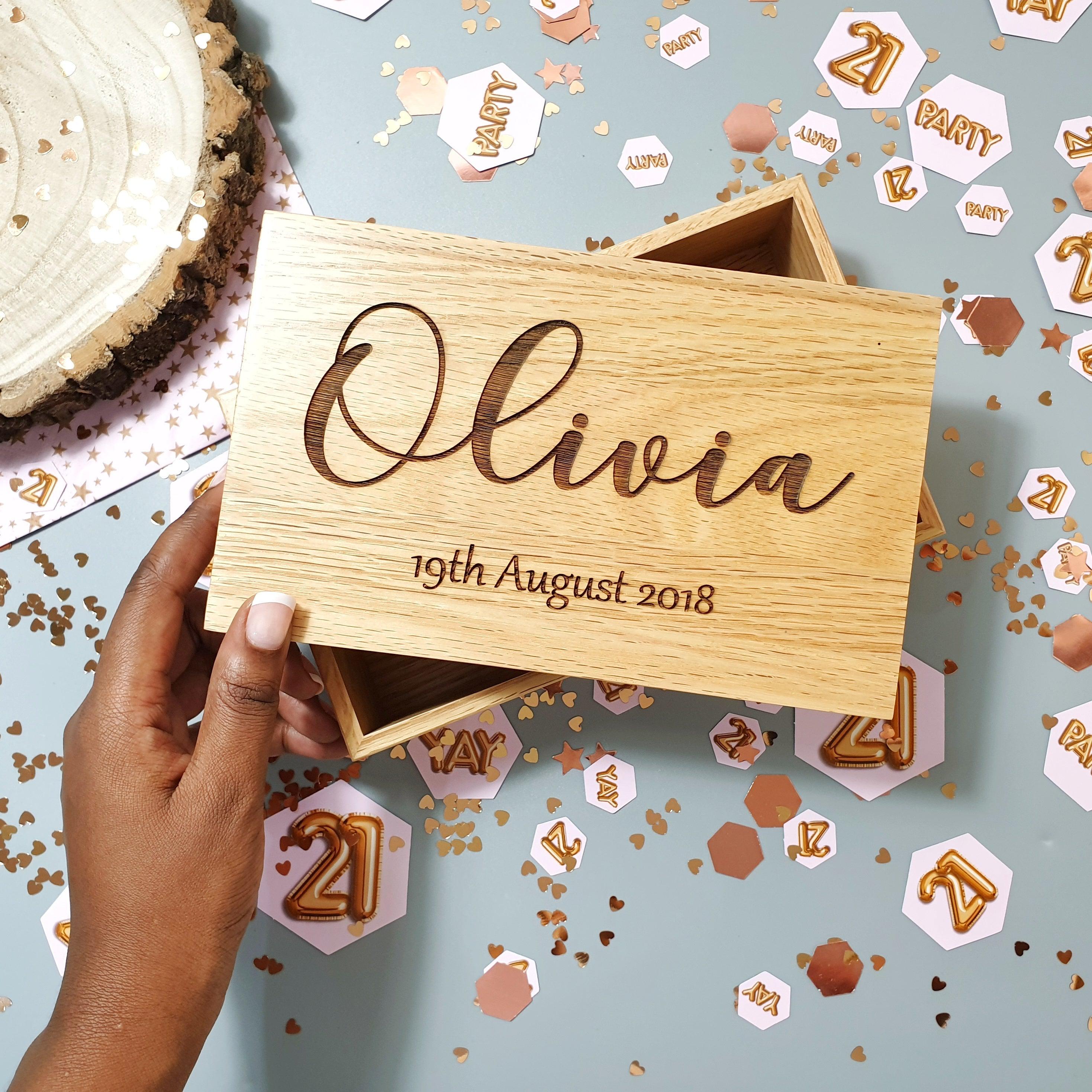 Engraved Oak Birthday Gift Box I 16th 18th 21st Birthday Milestone Gift I Jewellery Box