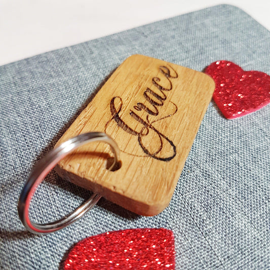 Engraved Oak Wood Keyring