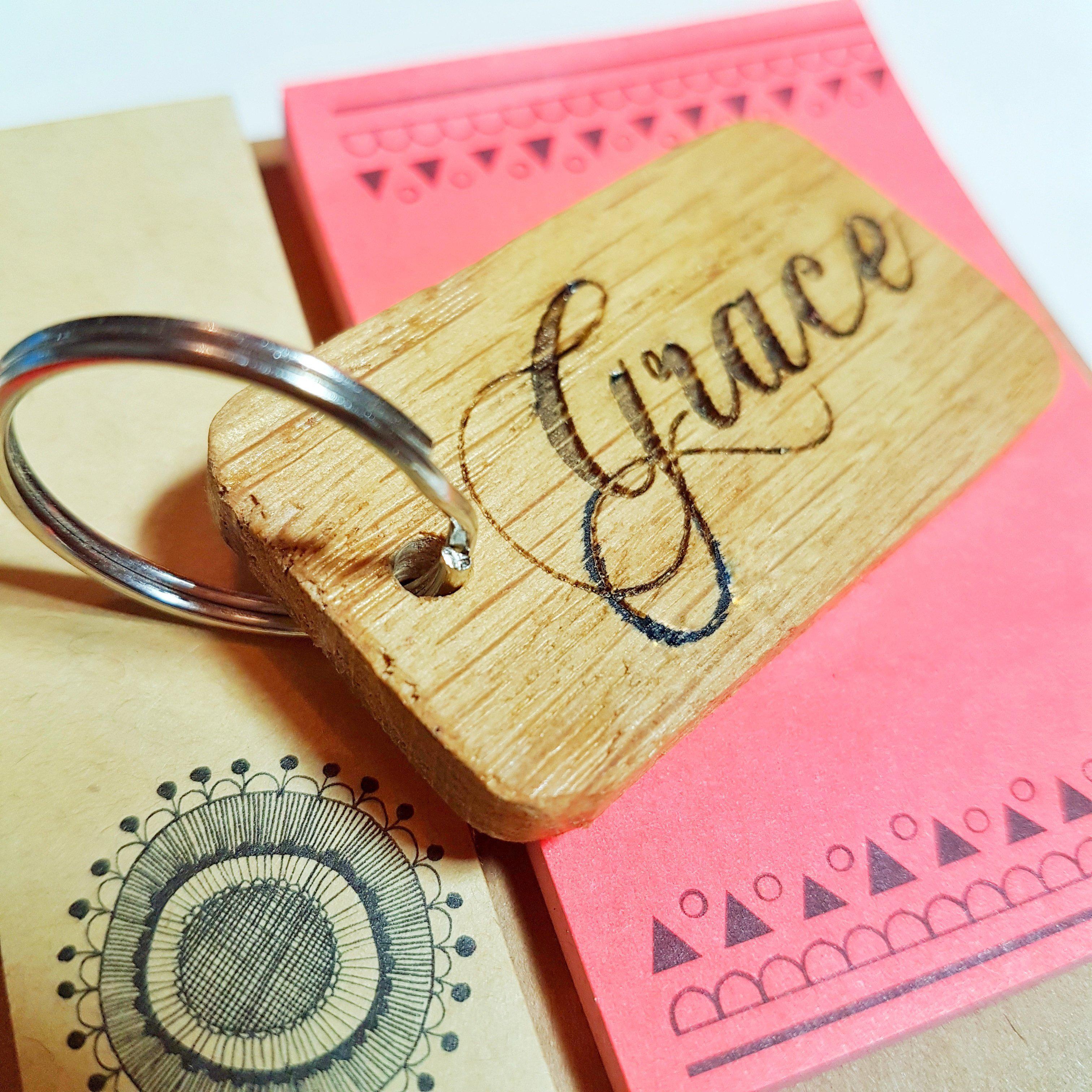 Engraved Oak Wood Keyring