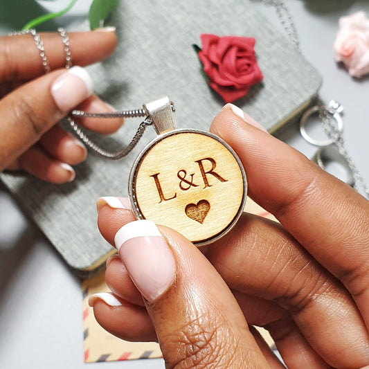 Engraved Wood Necklace I Personalised Wife Girlfriend Anniversary Gift