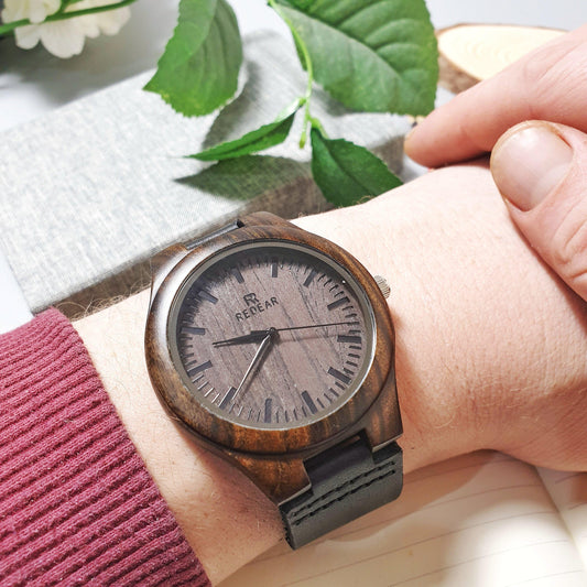 Engraved Wooden Watch With Leather Strap I Personalised Gift for Him