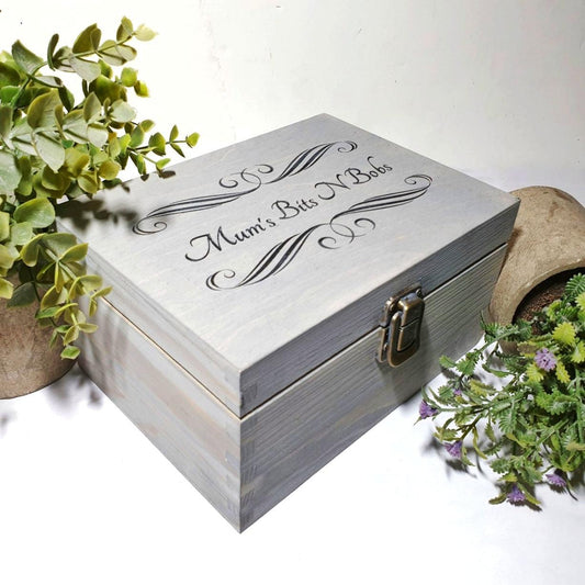 Mums Bits and Bobs Box I Wooden Desk Tidy Box I Office Gift for Mother