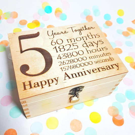 Personalised 5th Anniversary Wooden Box I Wedding Anniversary Gift