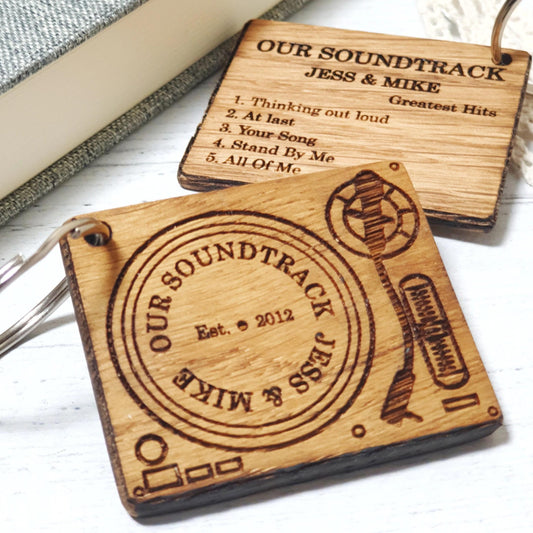 Personalised 5th Anniversary Wooden Keyring I Our Wedding Songs Couples Gift