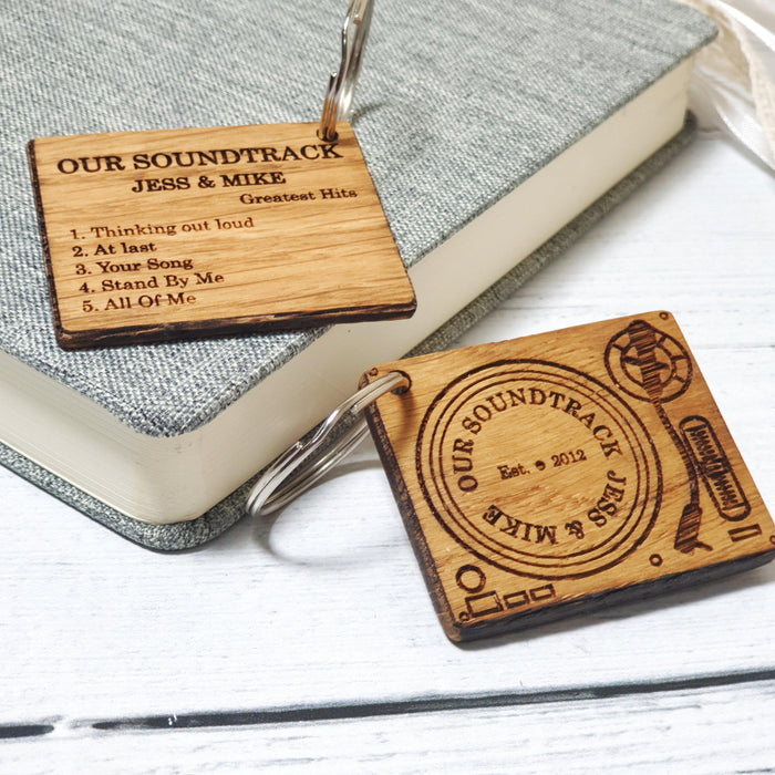 Personalised 5th Anniversary Wooden Keyring I Our Wedding Songs Couples Gift