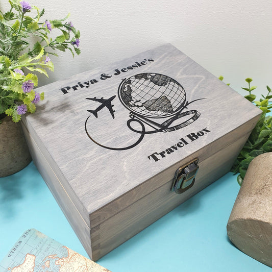 Personalised Couples Travel Keepsake Box I Globe Map Adventure Memory Box I Honeymoon Gift