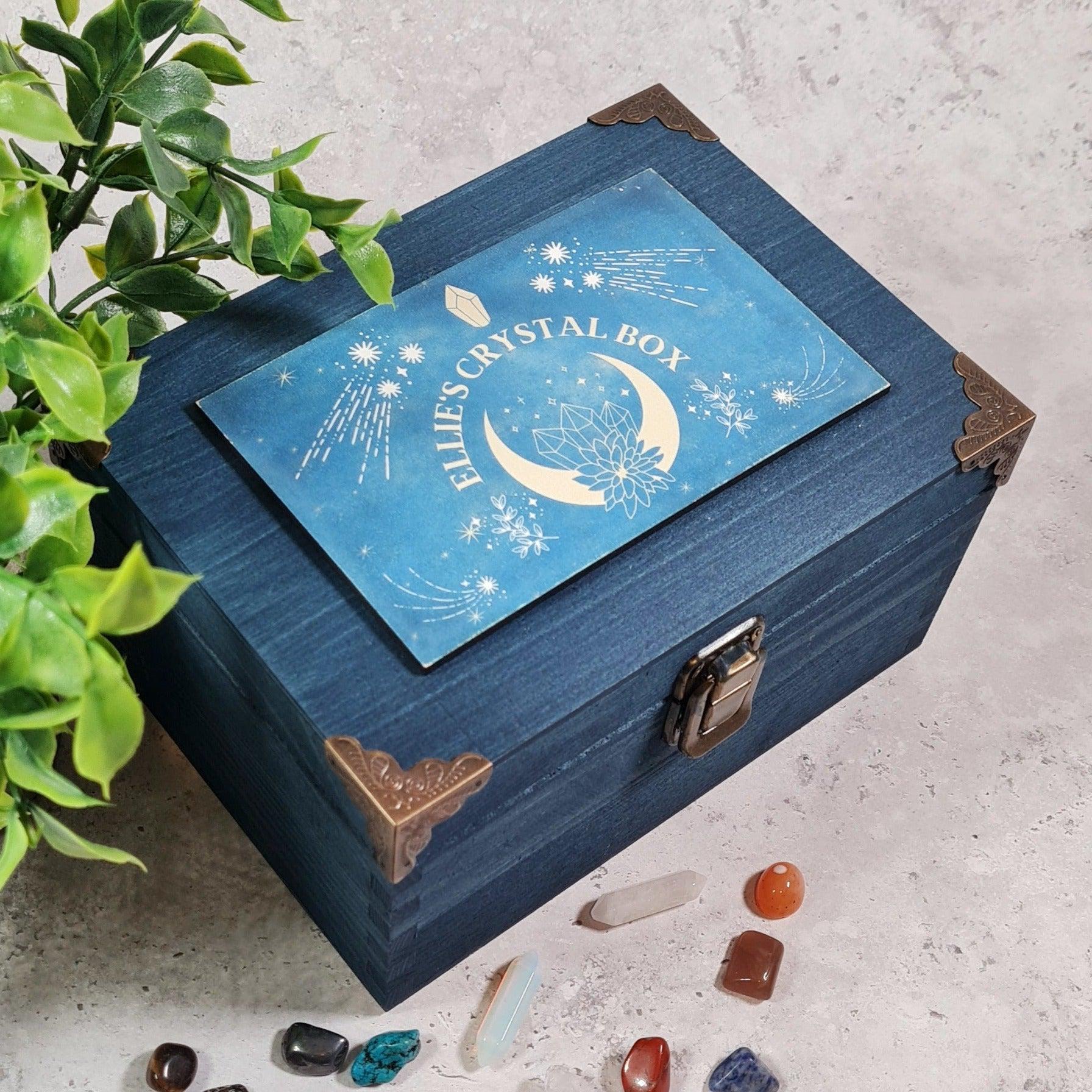 Personalised Crystal Organiser Box I Wooden Crystal Box with Lock I Reiki Tarot Chakra Box