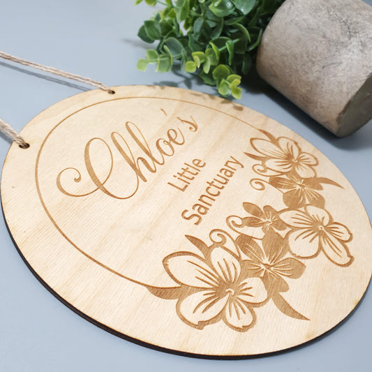 Personalised Little Sanctuary Sign I Home Well being Decor I Hanging Door Room Sign