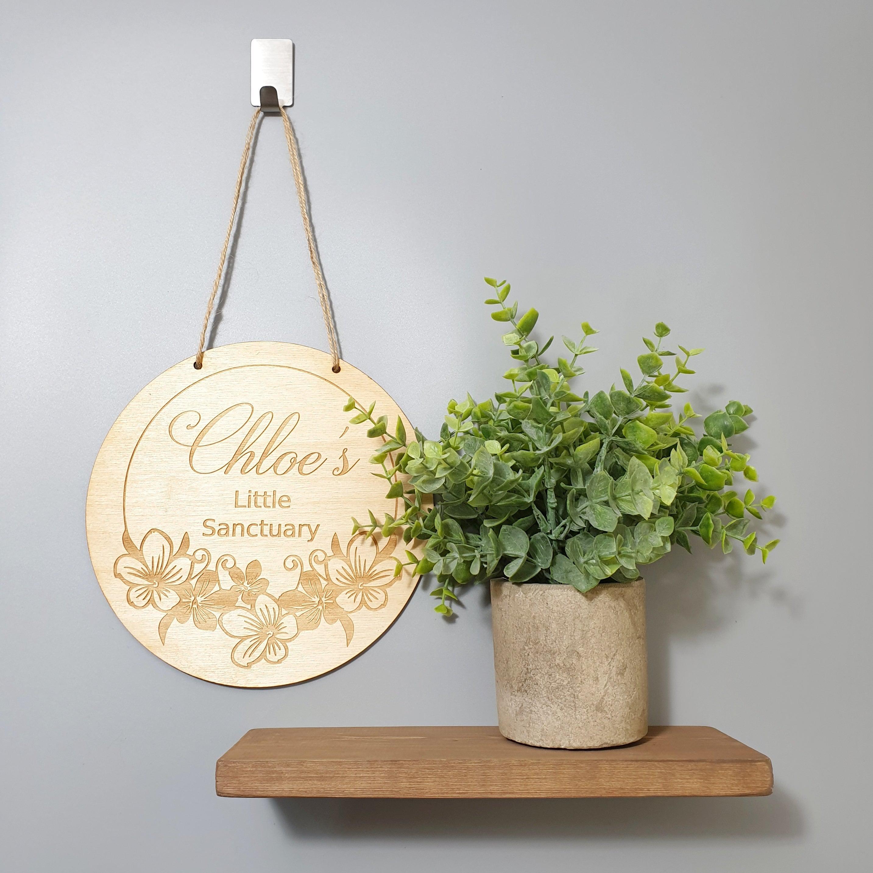 Personalised Little Sanctuary Sign I Home Well being Decor I Hanging Door Room Sign