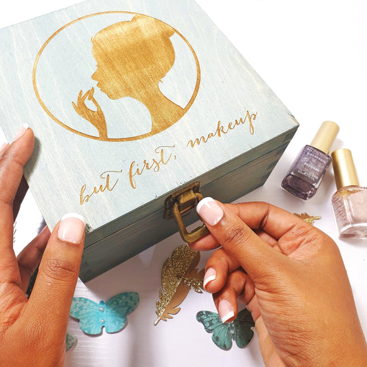 Personalised Make-Up Compartment Box I Engraved Wood Box